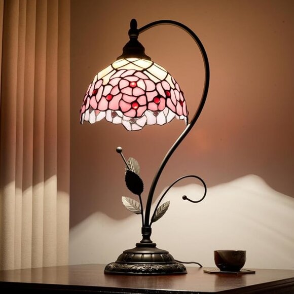 NEW! Tiffany Style Lamp Handcrafted Stained Glass lamp Cherry Blossom Table Lamp - Picture 1 of 6